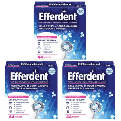 Efferdent Complete Clean Retainer & Denture Cleaner Tablets – 44 Count, Pack of 3