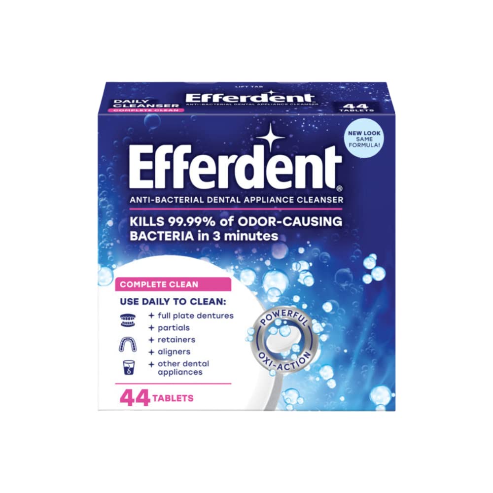 Efferdent Complete Clean Retainer & Denture Cleaner Tablets – 44 Count, Pack of 3