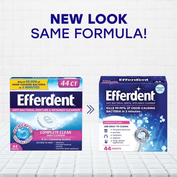 Efferdent Complete Clean Retainer & Denture Cleaner Tablets – 44 Count, Pack of 3