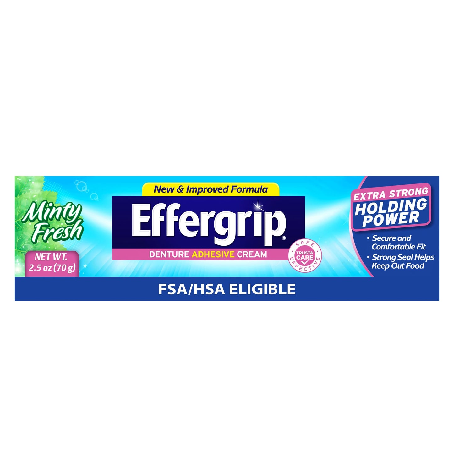 Effergrip Denture Adhesive Cream – Minty Fresh, 2.5 oz, Zinc-Free