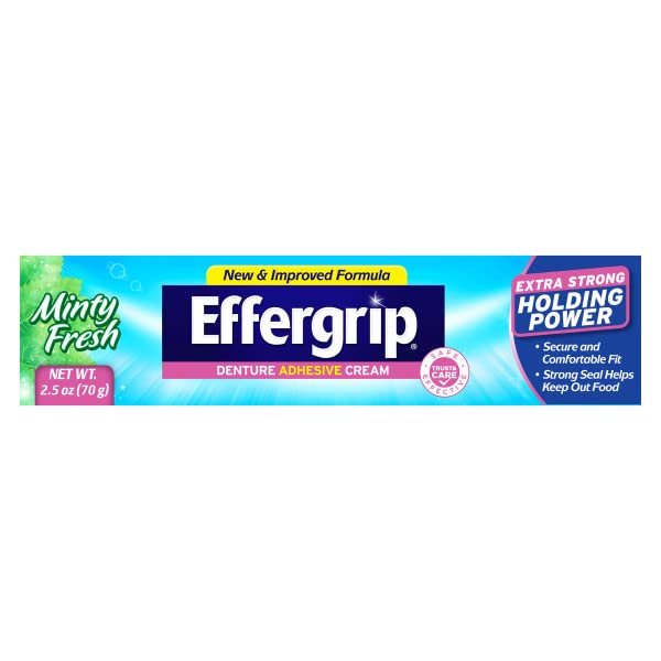 Effergrip Denture Adhesive Cream – Extra Strong Hold, Zinc Free, ADA Seal, 2.5 oz (Pack of 6)