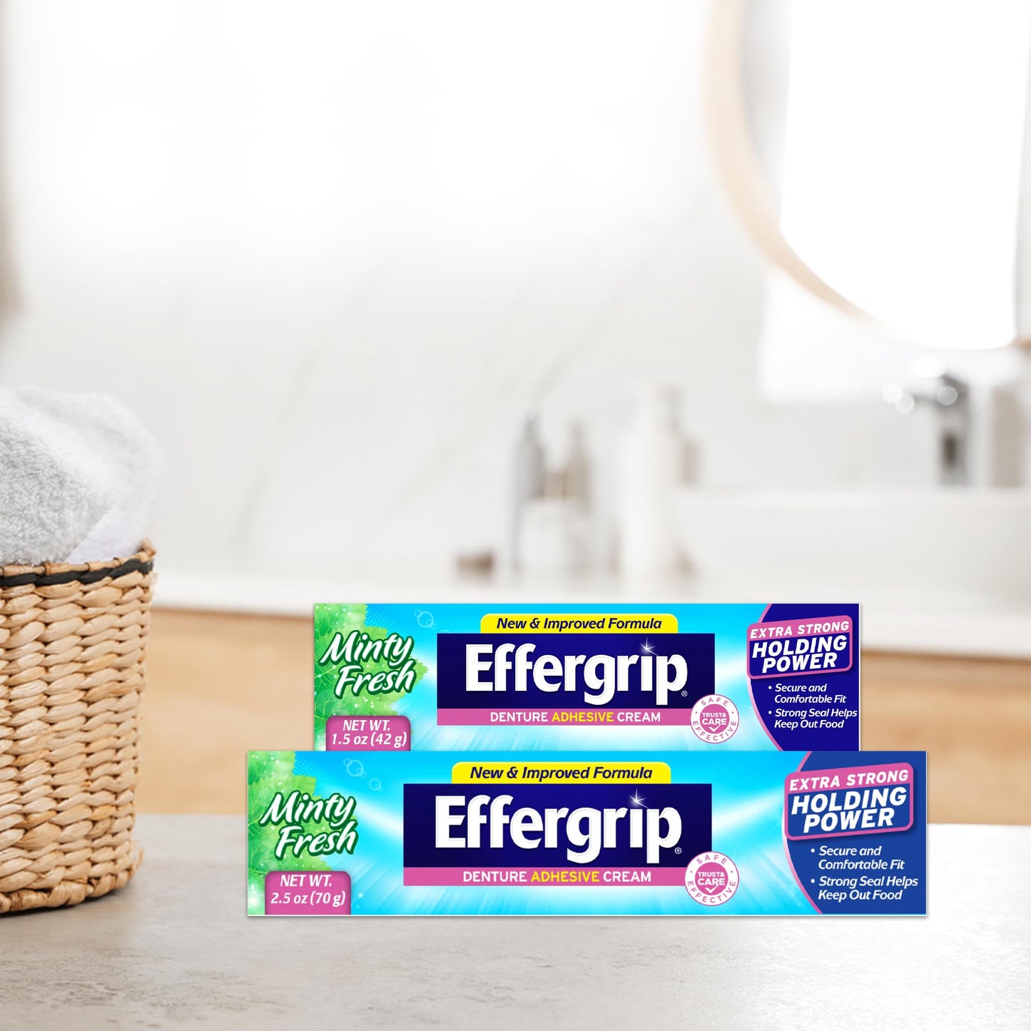 Effergrip Denture Adhesive Cream – Minty Fresh, 2.5 oz, Zinc-Free
