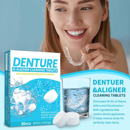 Retainer Cleaner Tablets 30 Count – Effervescent Cleaning for Aligners, Night Guards & Dentures