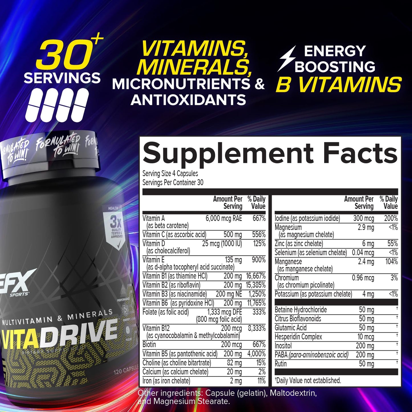 EFX Sports Vita Drive – Athlete Multivitamin, 30 Servings, 120 Capsules