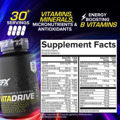 EFX Sports Vita Drive – Athlete Multivitamin, 30 Servings, 120 Capsules