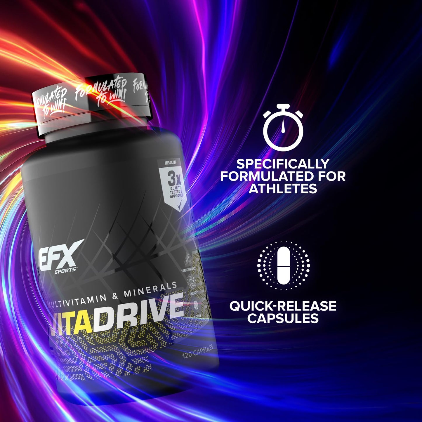 EFX Sports Vita Drive – Athlete Multivitamin, 30 Servings, 120 Capsules