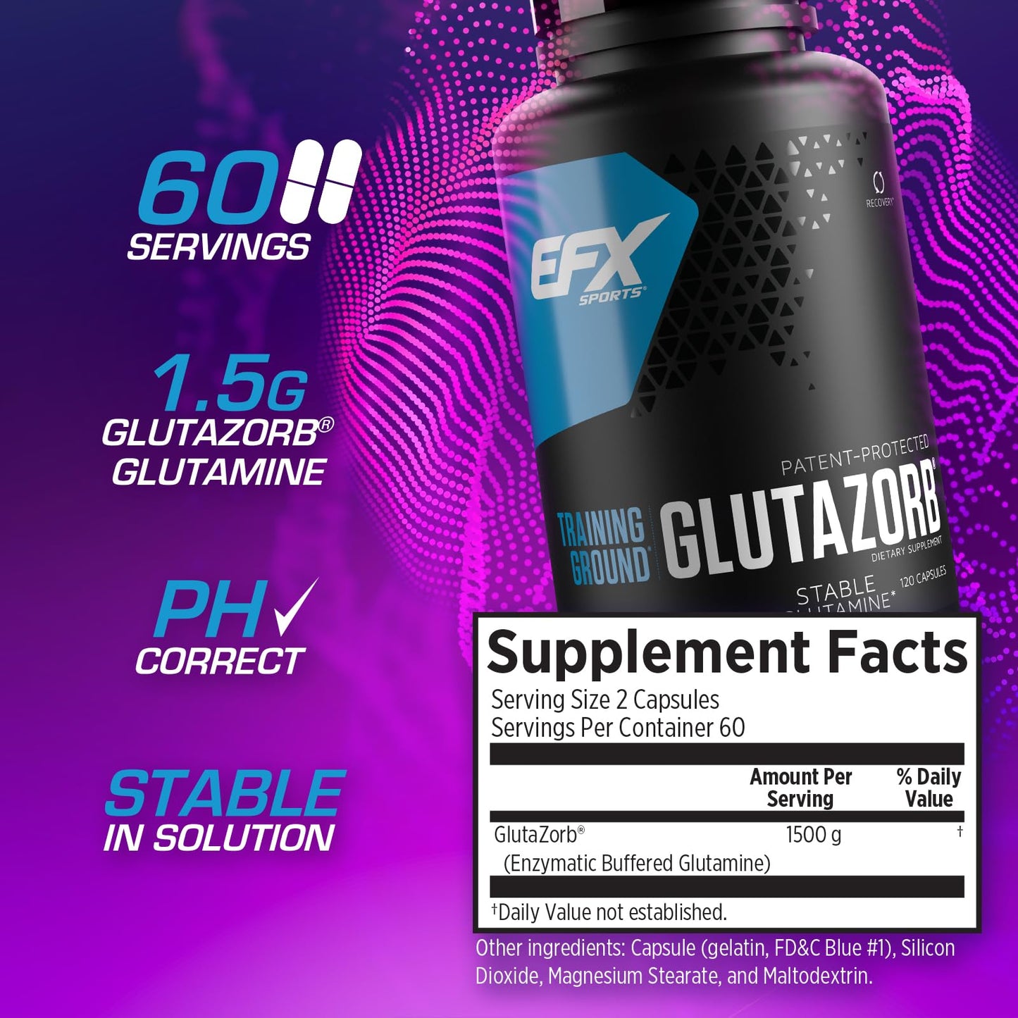 EFX Sports Training Ground Glutazorb Caps | pH-Correct Glutamine Pills | 60 Servings, 120 Capsules