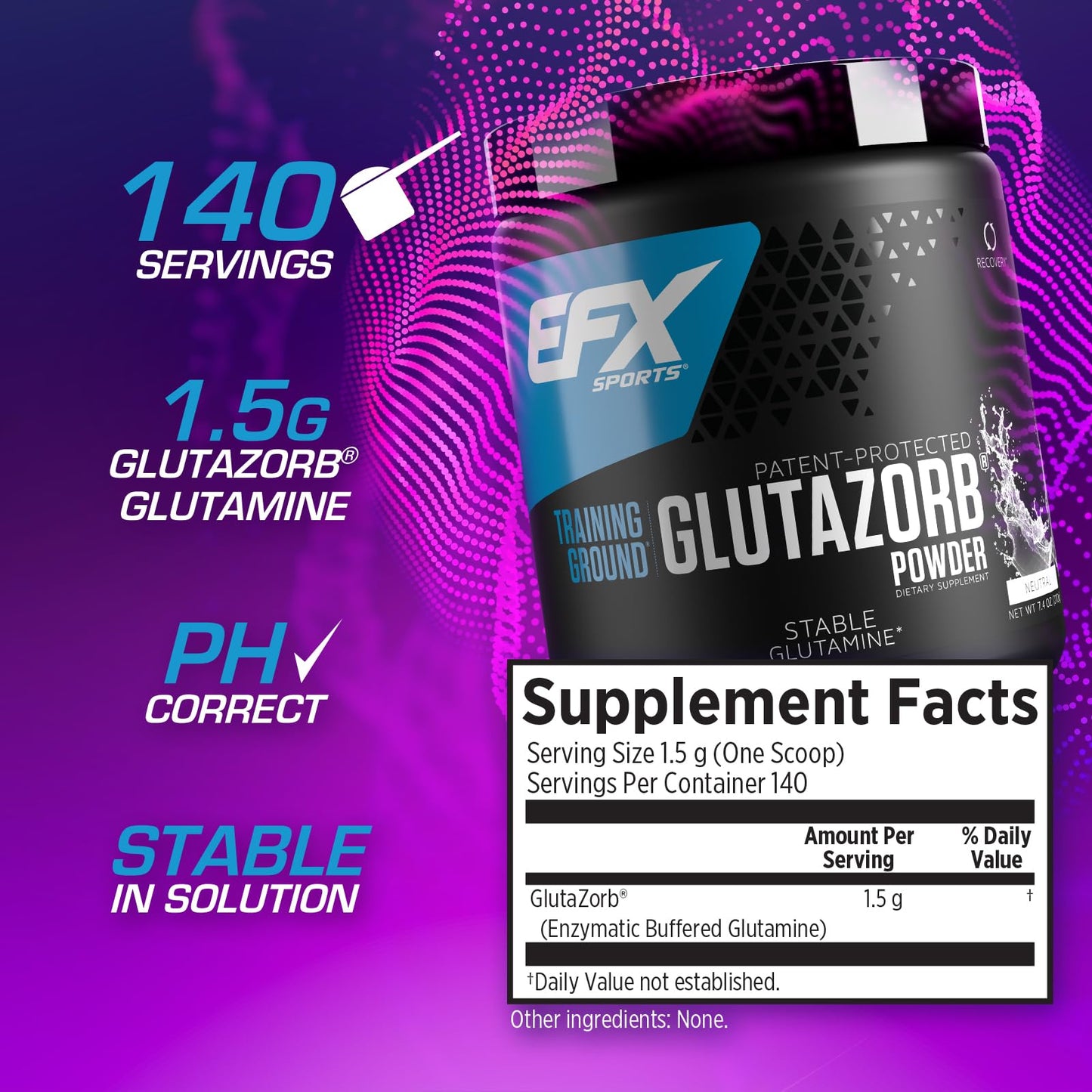 EFX Training Ground Glutazorb Powder – Glutamine Supplement, pH-Correct, Digestion & Immune Support, 140 Servings (Unflavored)
