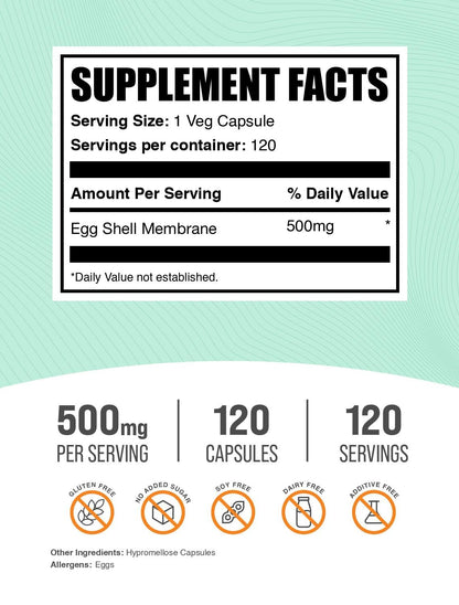 BulkSupplements.com Egg Shell Membrane Capsules - Dairy-Free Collagen Alternative (500mg) | 120 Count