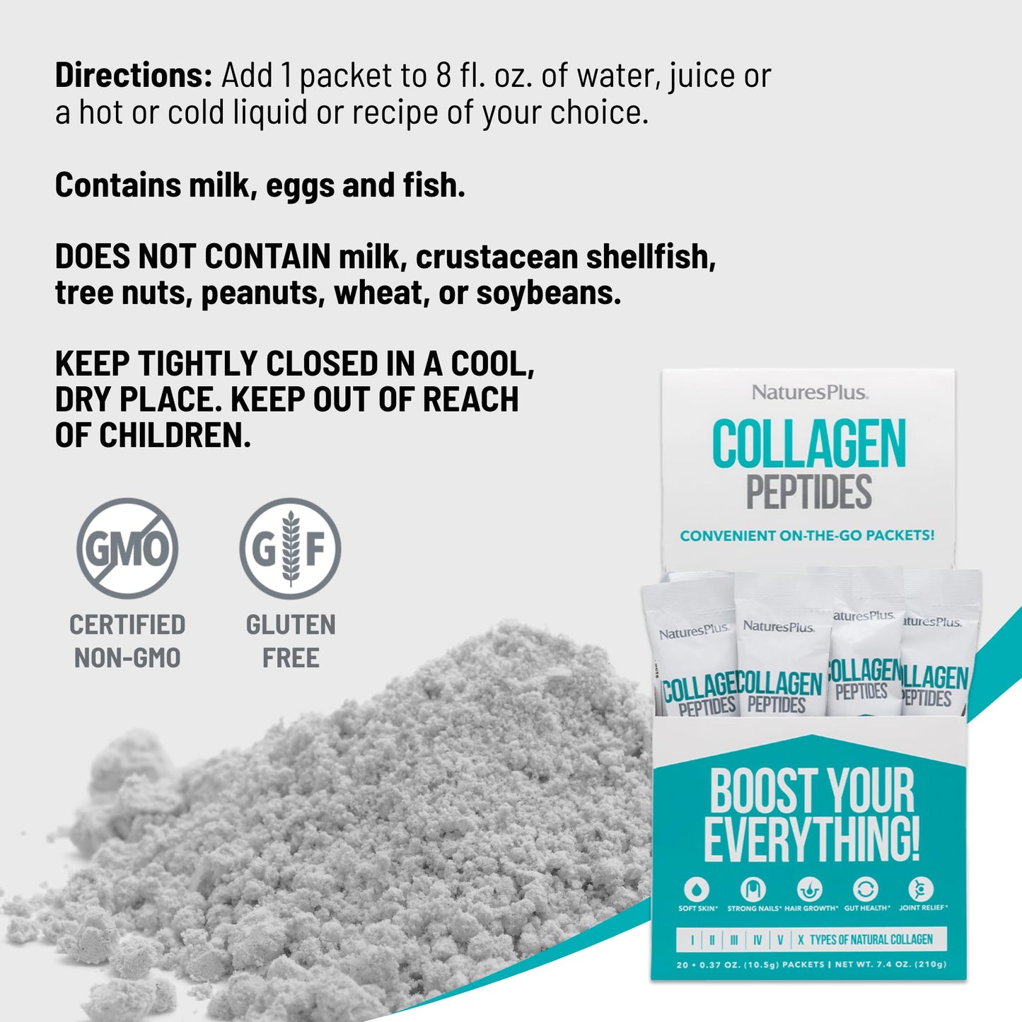 Natures Plus Collagen Peptides - 20 Stick Packets | Hair, Skin, Nail & Joint Health, Immune Support