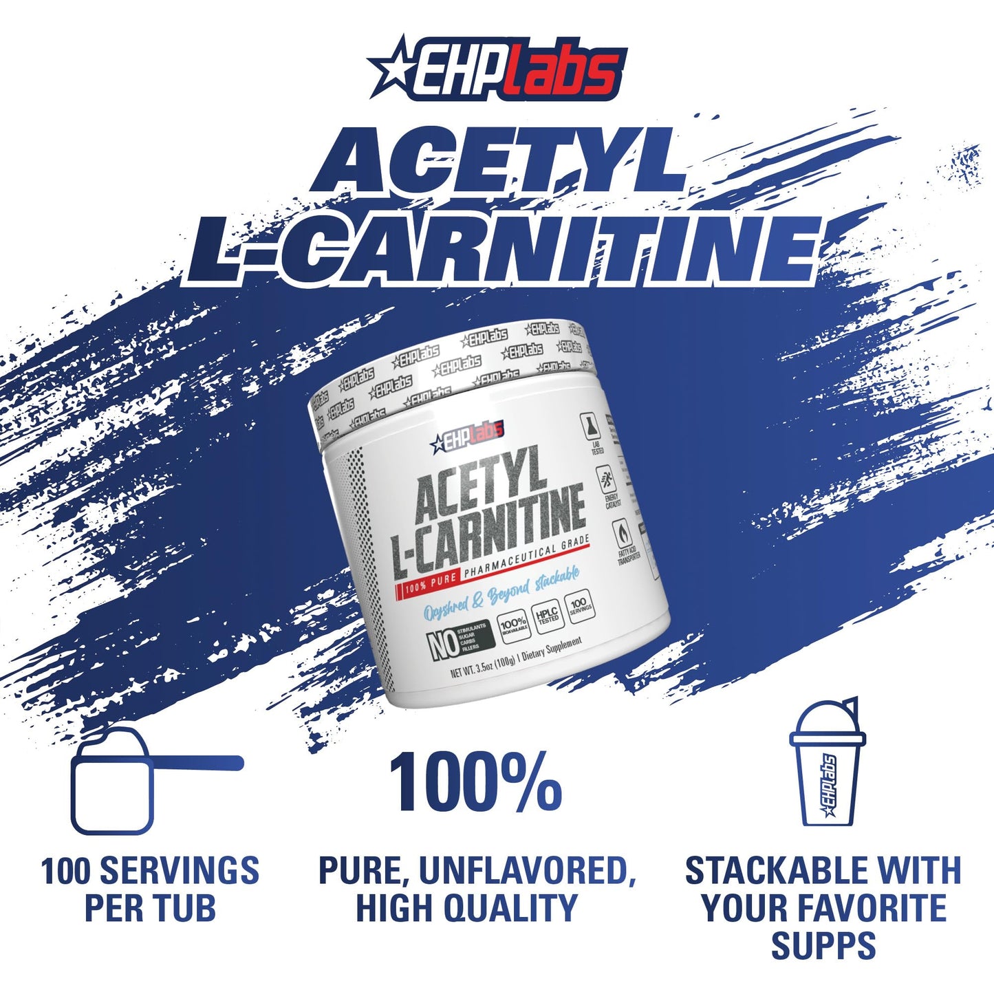 EHP Labs Acetyl L-Carnitine Powder – Brain Health, Energy & Heart Support | 100 Servings