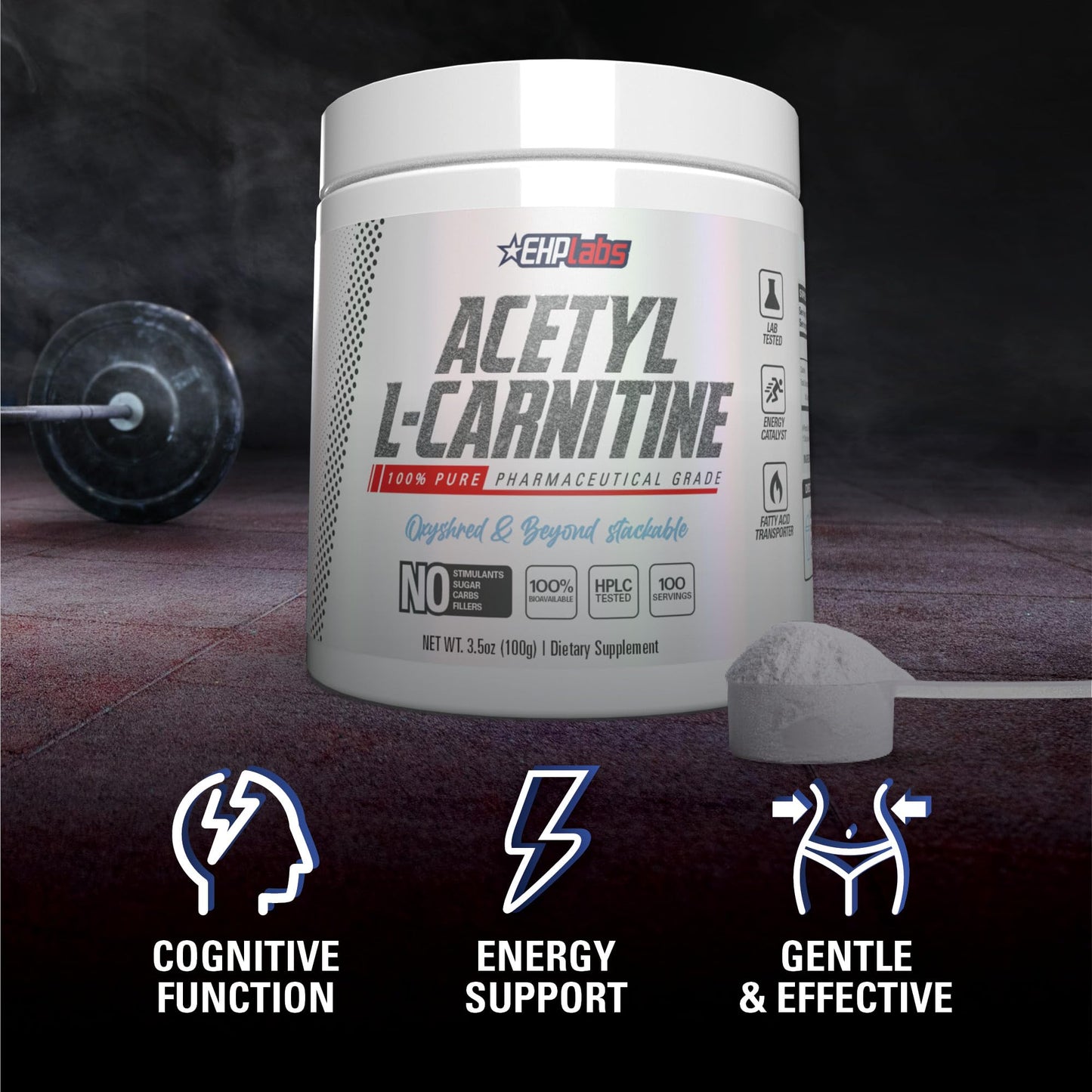 EHP Labs Acetyl L-Carnitine Powder – Brain Health, Energy & Heart Support | 100 Servings
