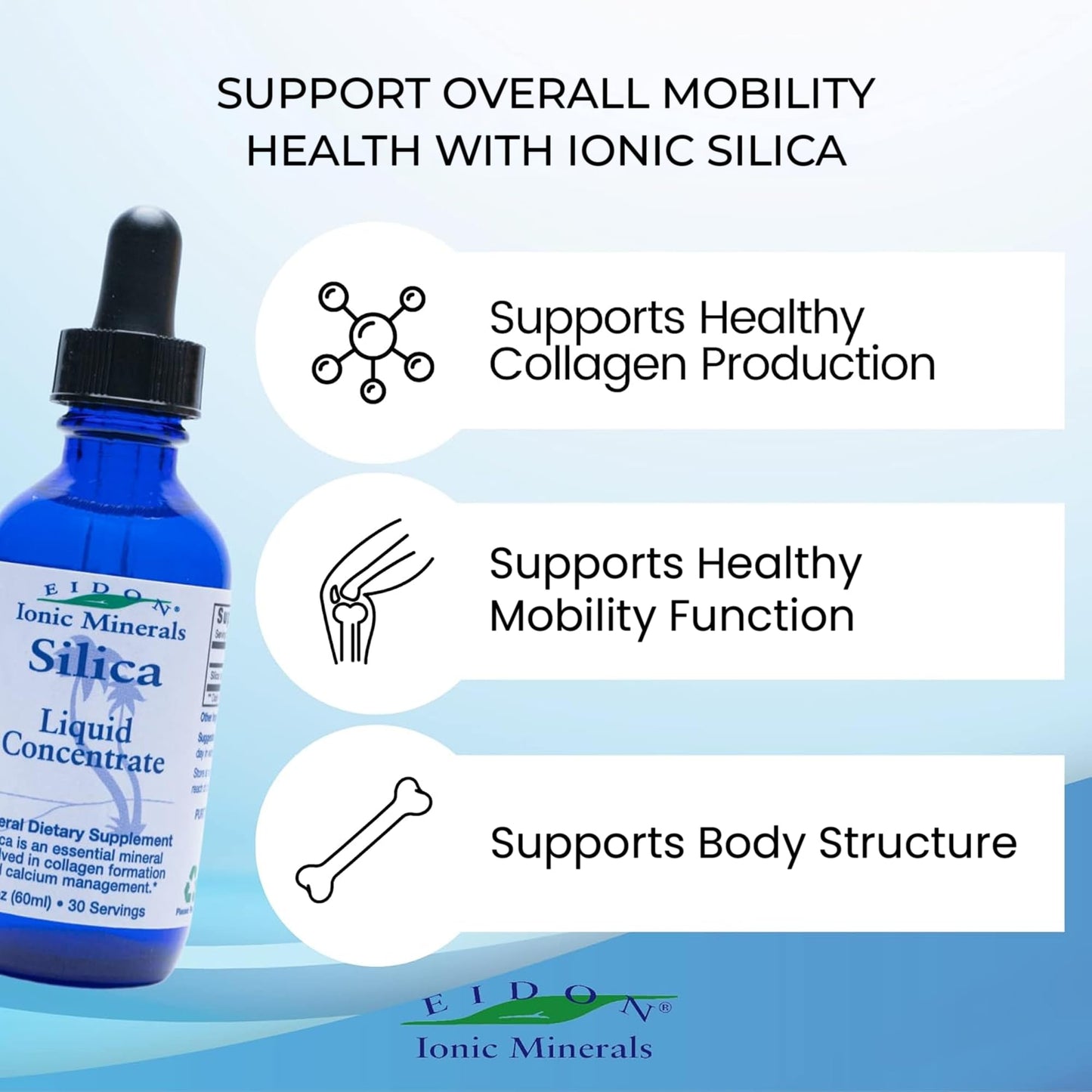 Eidon Liquid Silica Mineral Concentrate – Silica Drops for Hair, Skin & Nails (Collagen Support) 2 oz