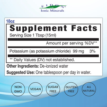 Eidon Liquid Potassium Supplement - Potassium Chloride Drops | Ionic Mineral, Essential Electrolyte - 18 oz