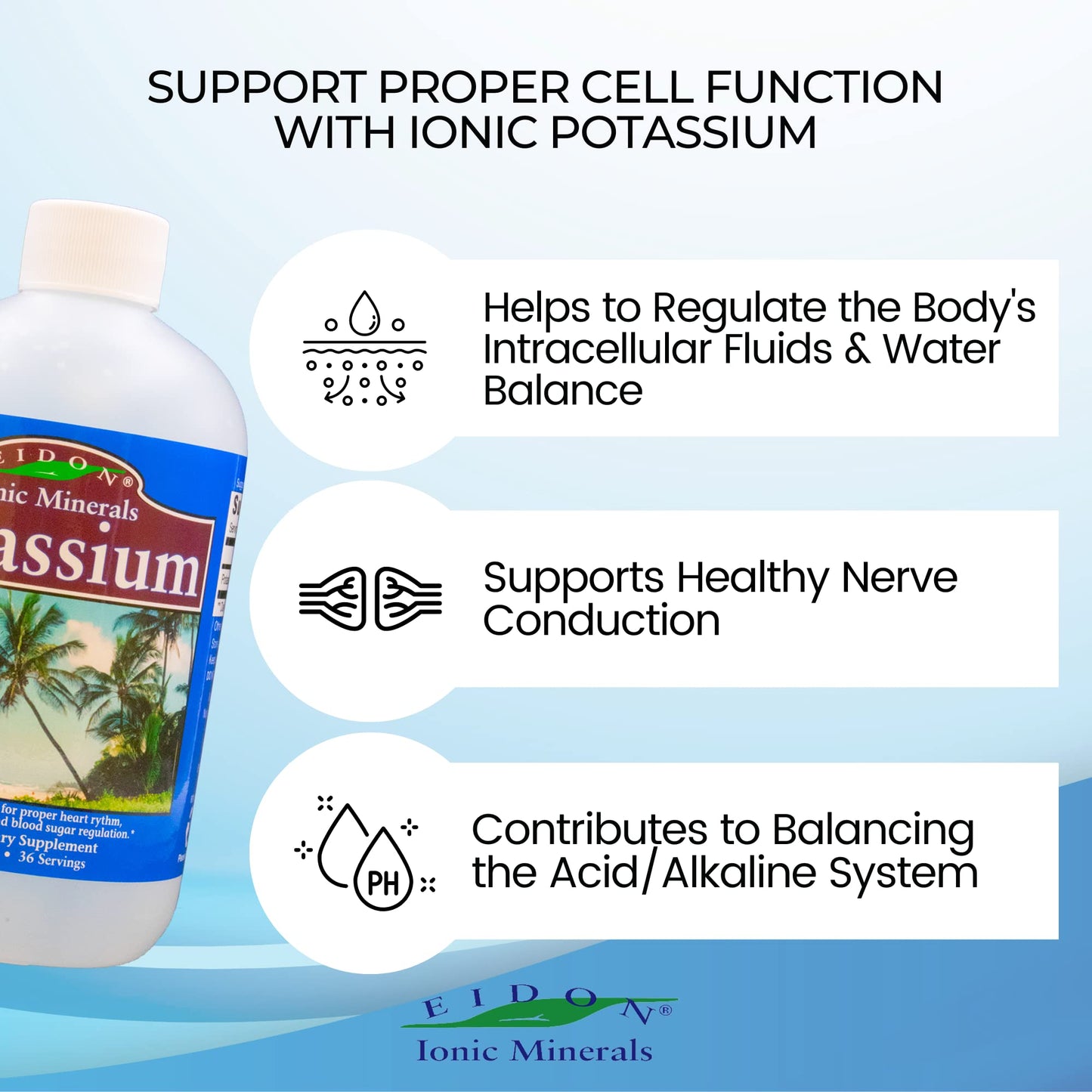 Eidon Liquid Potassium Supplement - Potassium Chloride Drops | Ionic Mineral, Essential Electrolyte - 18 oz