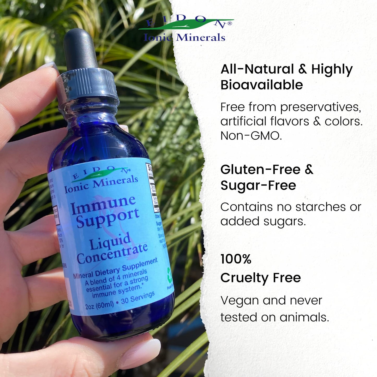 Eidon Immune Support Liquid Concentrate – Immune Booster Mineral Drops (Zinc, Selenium, Sulfur), Bioavailable, No Preservatives, 2 oz