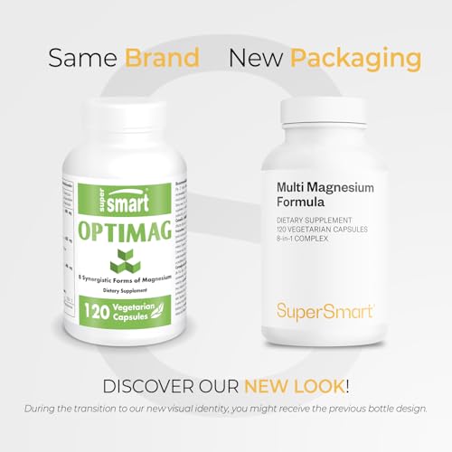 SuperSmart Multi Magnesium Formula (Previously Optimag) - Full Spectrum 8 Active Forms - Fight Magnesium Deficiency | Non-GMO & Gluten Free - 120 Vegetarian Capsules