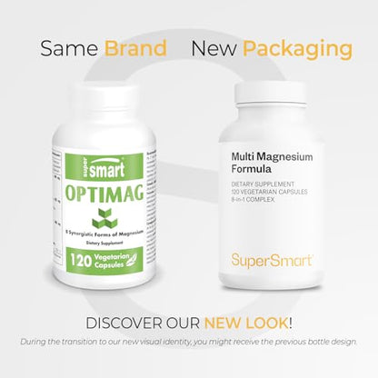 SuperSmart Multi Magnesium Formula (Previously Optimag) - Full Spectrum 8 Active Forms - Fight Magnesium Deficiency | Non-GMO & Gluten Free - 120 Vegetarian Capsules
