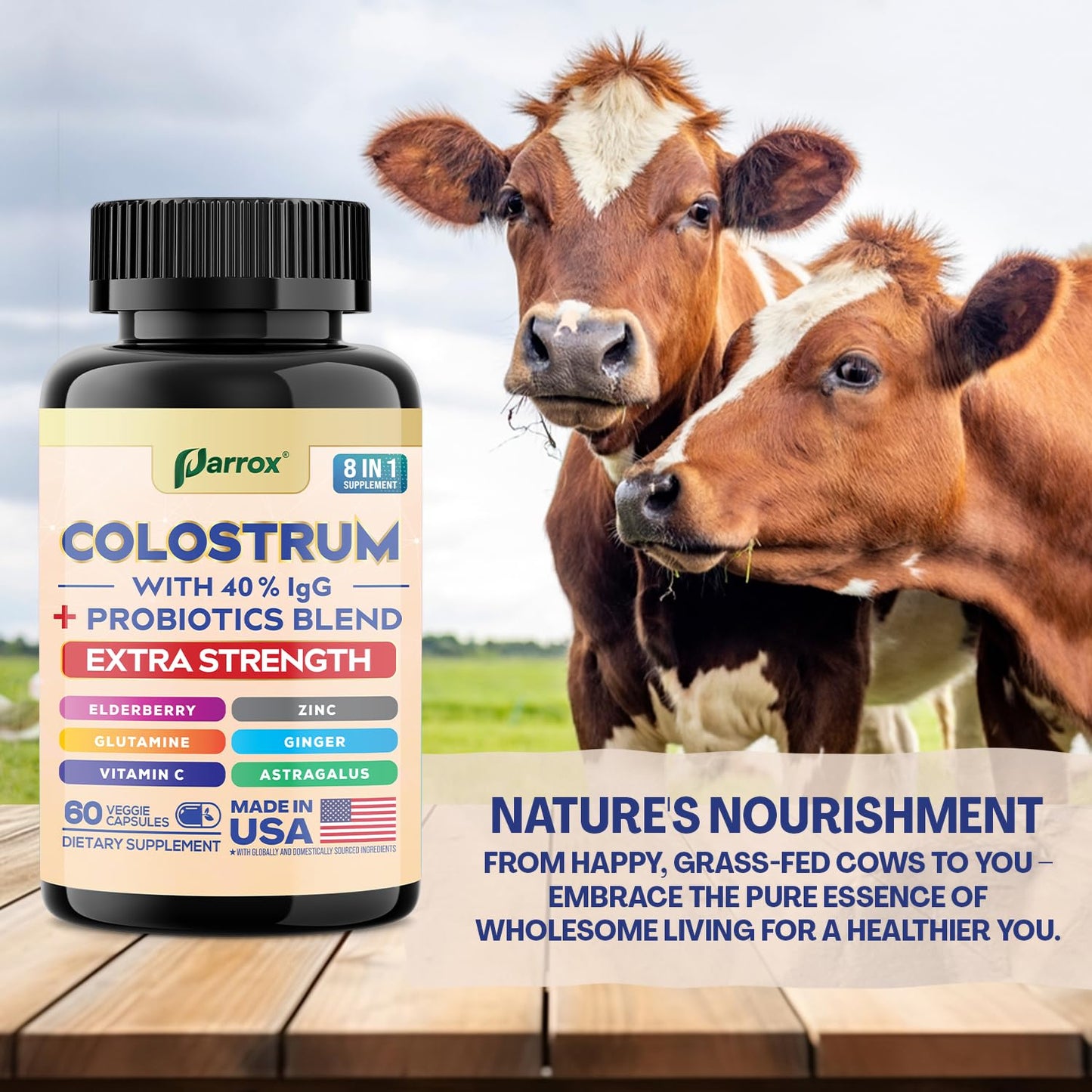 Parrox Colostrum Capsule - 8 in 1 Grass-Fed Bovine Boost, 120 Caps