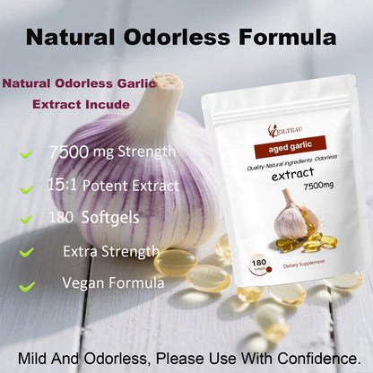 EILTEAU Aged Garlic Extract - Odorless 7500mg, 180 Softgels | Non-GMO & Gluten-Free | Immune Support