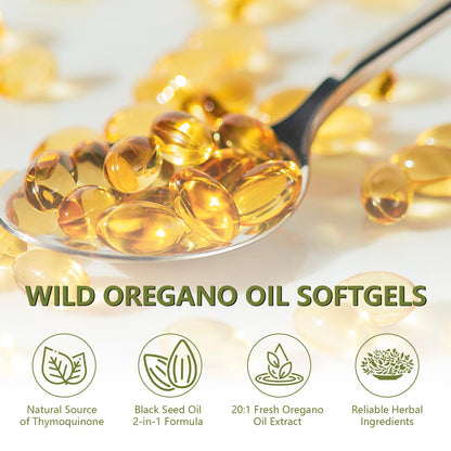 EILTEAU Oil of Oregano with Black Seed Oil - 6000mg Oregano Oil Capsules | Non-GMO, Gluten Free