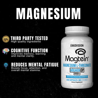 Ekkovision Magtein Magnesium L-Threonate – 2000 mg per Serving, 60 Servings, Memory & Cognitive Support BritishVita | Premium UK Vitamins & Wellness Supplements