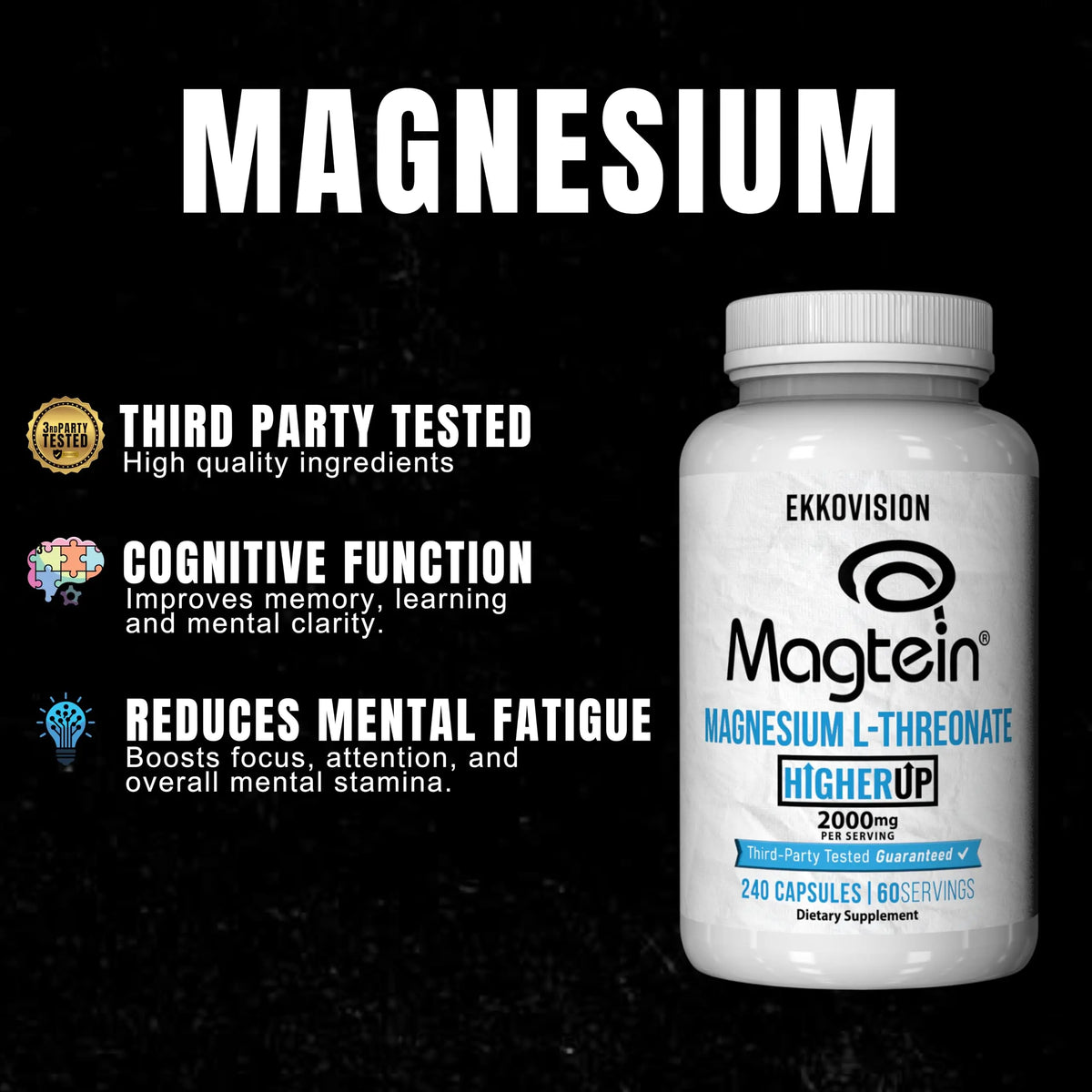 Ekkovision Magtein Magnesium L-Threonate – 2000 mg per Serving, 60 Servings, Memory & Cognitive Support BritishVita | Premium UK Vitamins & Wellness Supplements