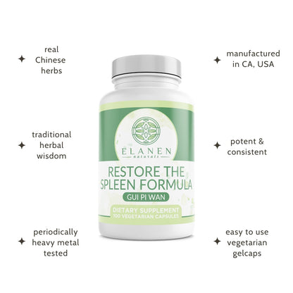 Elanen Naturals Gui Pi Wan - 3rd Party Tested - Restore Spleen & Mind - 100 Veg Capsules