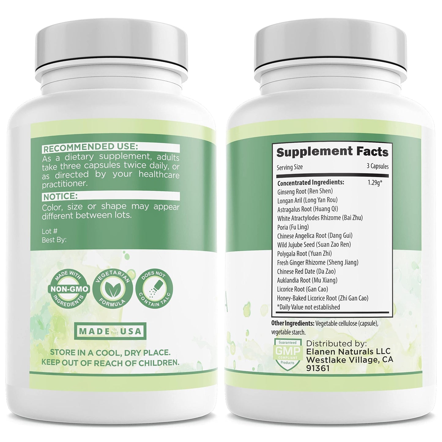 Elanen Naturals Gui Pi Wan - 3rd Party Tested - Restore Spleen & Mind - 100 Veg Capsules