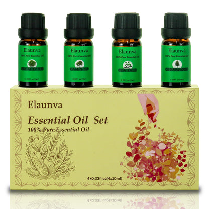 Elaunva Essential Oils Set – 4 Pure & Natural Scents (0.33 Fl oz Each)