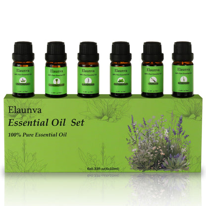 Elaunva Essential Oils Set – 6 Pure Natural Scents (Peppermint, Patchouli, Rosemary, Lemongrass, Vanilla, Lavender) for Aromatherapy & Home Fragrance – 0.33 Fl oz x6