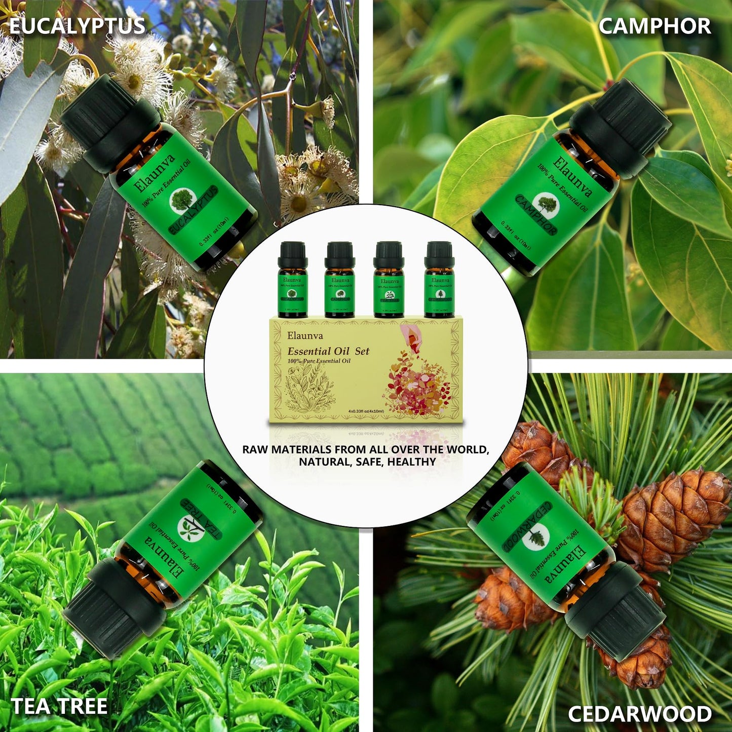 Elaunva Essential Oils Set – 4 Pure & Natural Scents (0.33 Fl oz Each)