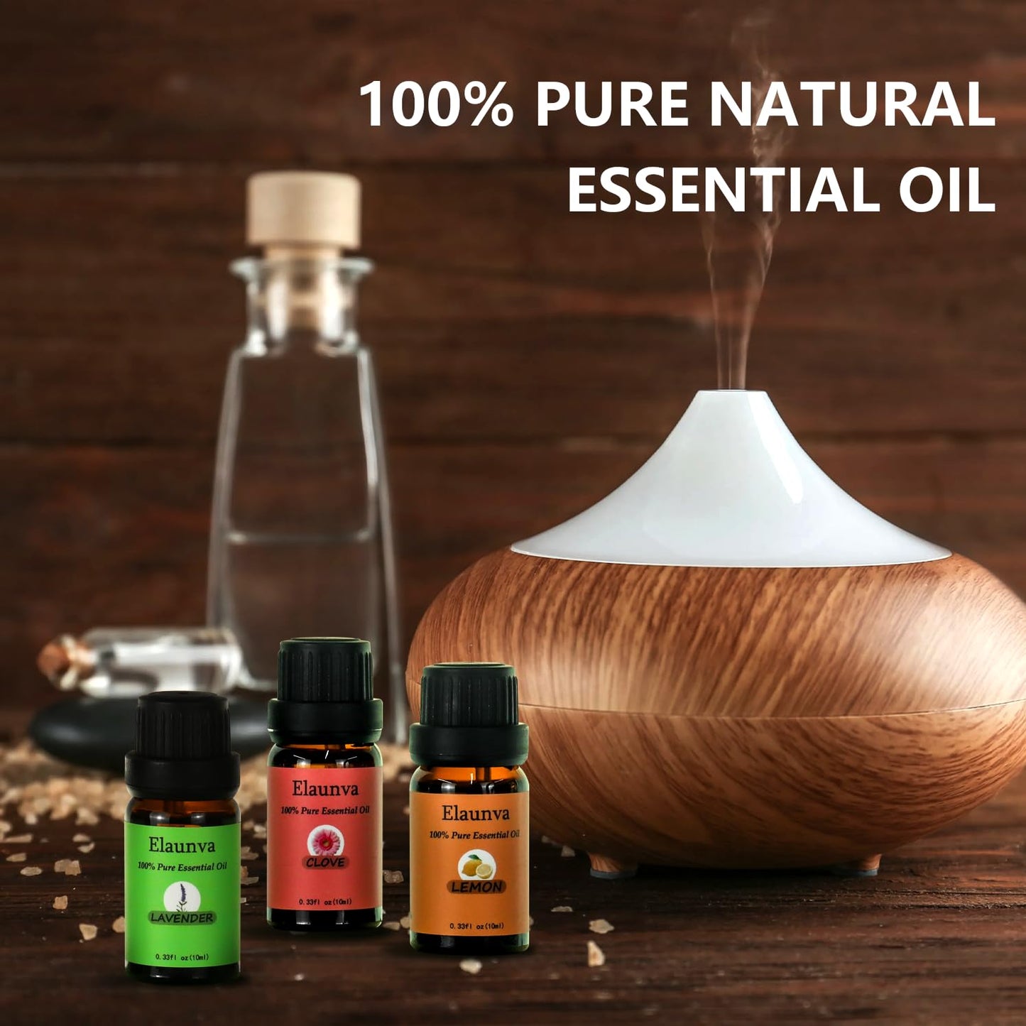 Elaunva Essential Oils Set – 4x10ml Pure Aromatherapy Oils (Lavender, Clove, Tea Tree, Lemon)