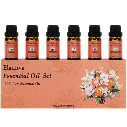 Elaunva Essential Oils Set – 6 Pure Floral Oils for Aromatherapy & Home Fragrance