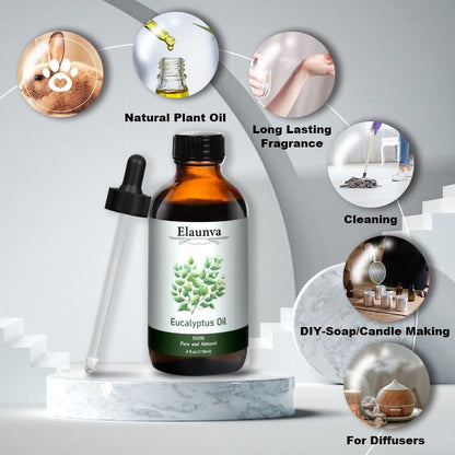 Elaunva Eucalyptus Essential Oil – 4oz (118ml) | 100% Pure & Natural