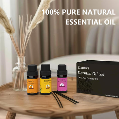 Elaunva Essential Oils Set - 100% Pure & Natural, 6 Scents, 10ml Each