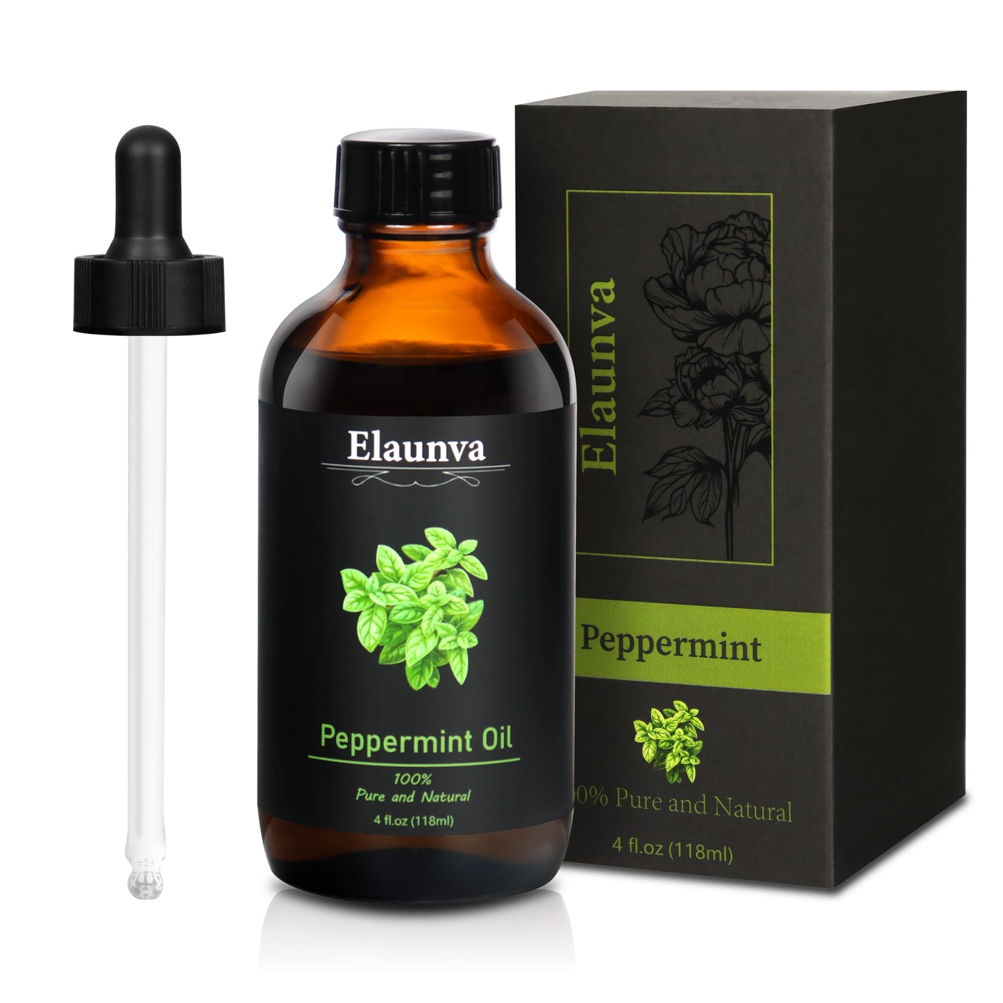 Elaunva Peppermint Essential Oil - 4 oz / 118 ml | 100% Pure & Natural for Aromatherapy, Diffusers, Candles & Soaps