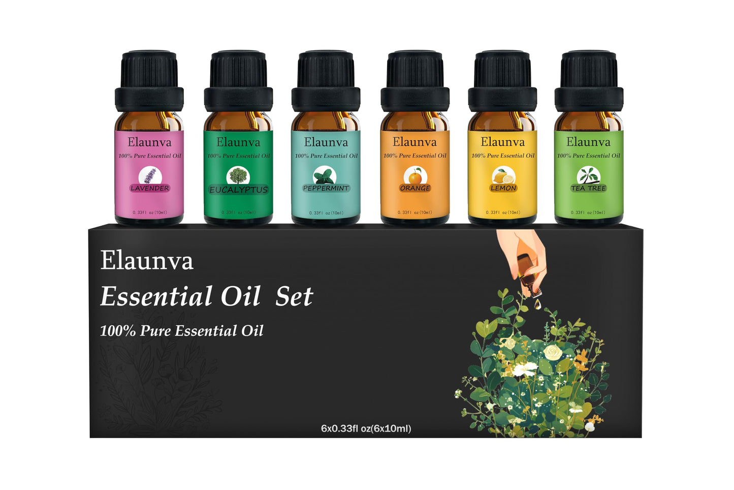 Elaunva Essential Oils Set - 100% Pure & Natural, 6 Scents, 10ml Each