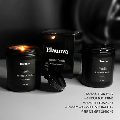 Elaunva Vanilla Scented Candle - 7oz (200g) Natural Soy Wax | Aromatherapy & Home Decor