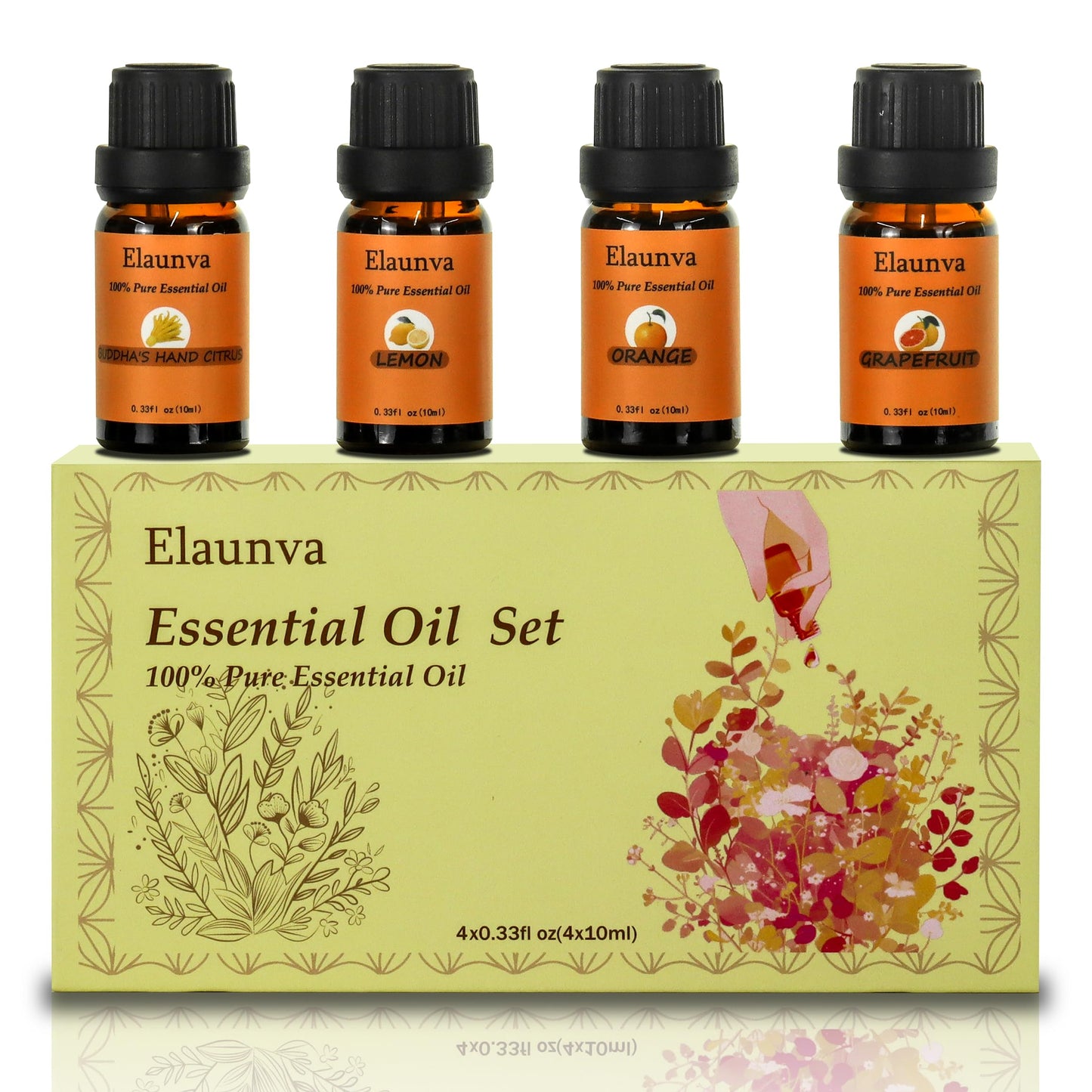 Elaunva Essential Oils Set - 4 Scents (0.33 Fl Oz Each) for Aromatherapy & Home Fragrance
