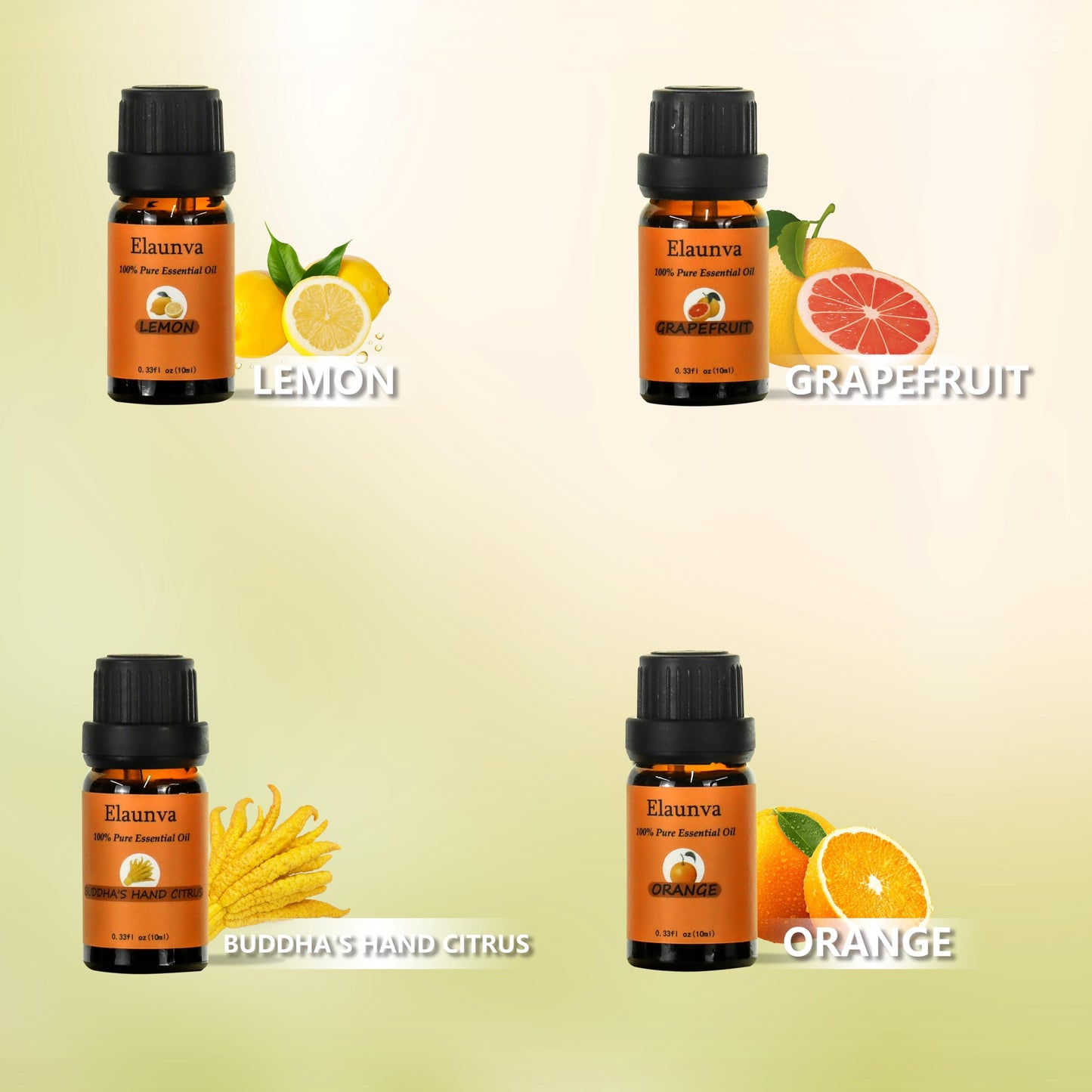 Elaunva Essential Oils Set - 4 Scents (0.33 Fl Oz Each) for Aromatherapy & Home Fragrance