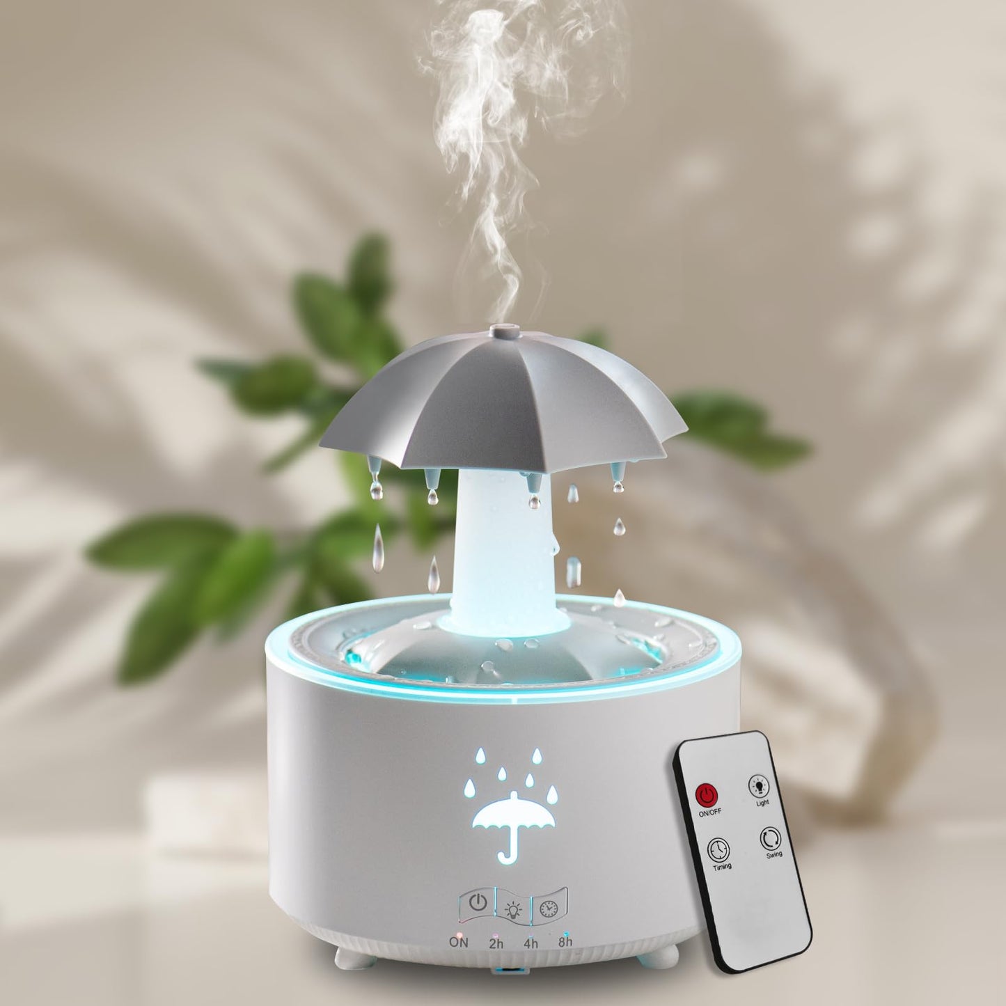 Elcxsla Essential Oil Diffuser 350mL – 360° Rotating Raindrop, Remote, 7-Color Mood Light