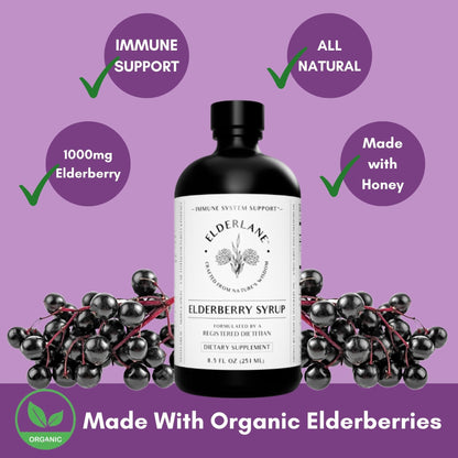 Elderlane Elderberry Syrup - Immune Support for Kids & Adults | Gluten-Free 8.5 Fl Oz