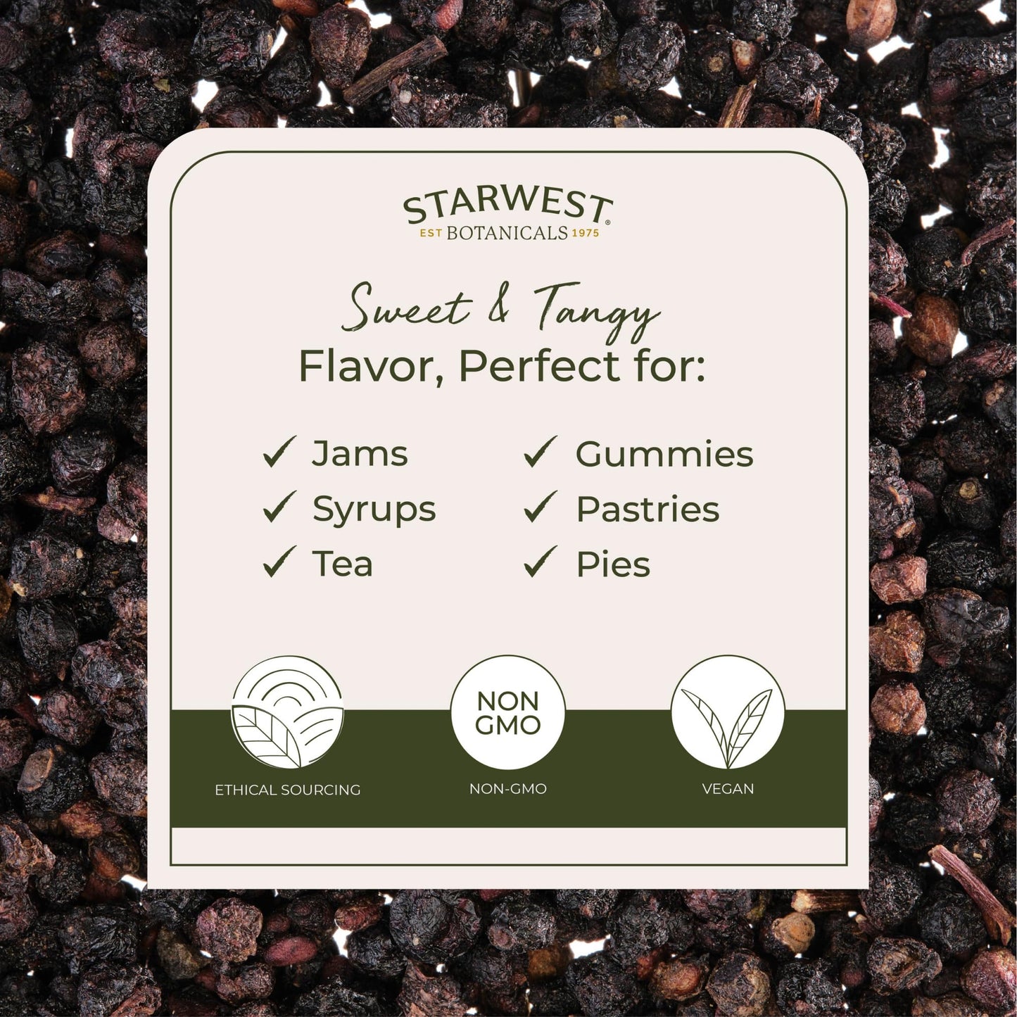 Starwest Botanicals Whole Elderberries - Dried, Kosher, Wildcrafted (1 lb Bulk)
