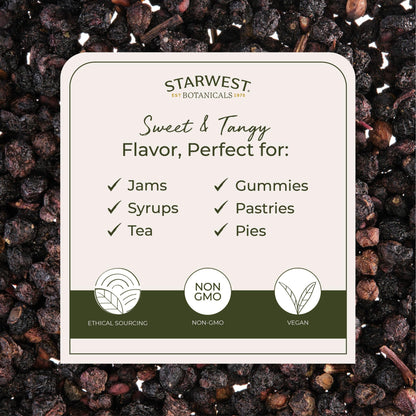 Starwest Botanicals Whole Elderberries - Dried, Kosher, Wildcrafted (1 lb Bulk)