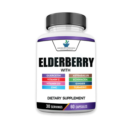 American Standard 8-in-1 Elderberry Supplement – 60 Capsules, 30 Servings