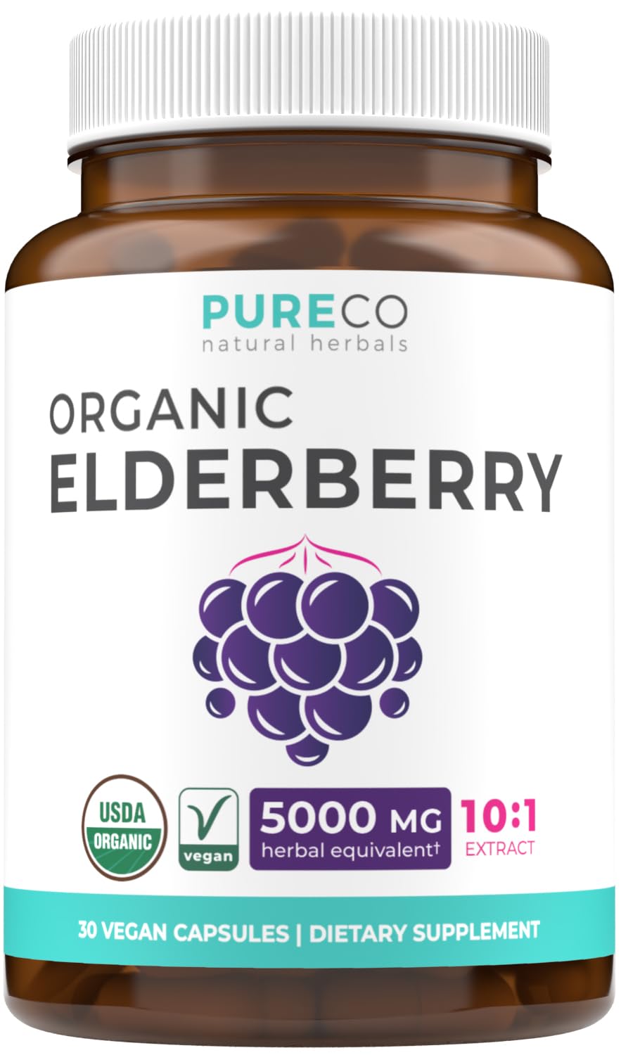 Organic Elderberry Capsules 10:1 Extract — 5,000mg Fresh Elderberries (Vegan) | Immune Support | Sambucus Nigra | 30 Caps