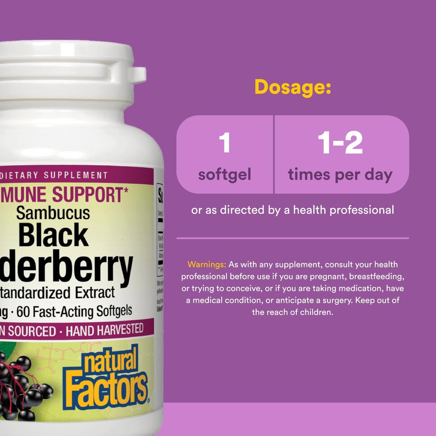 Natural Factors Black Elderberry 100 mg - 60 Fast-Acting Softgels