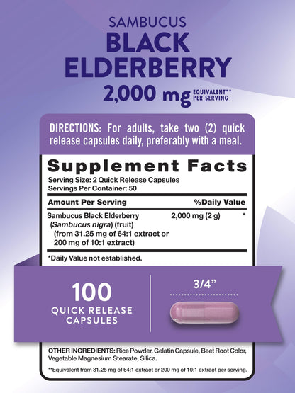 Nature's Truth Black Elderberry Capsules – 100 Count | Non-GMO & Gluten Free