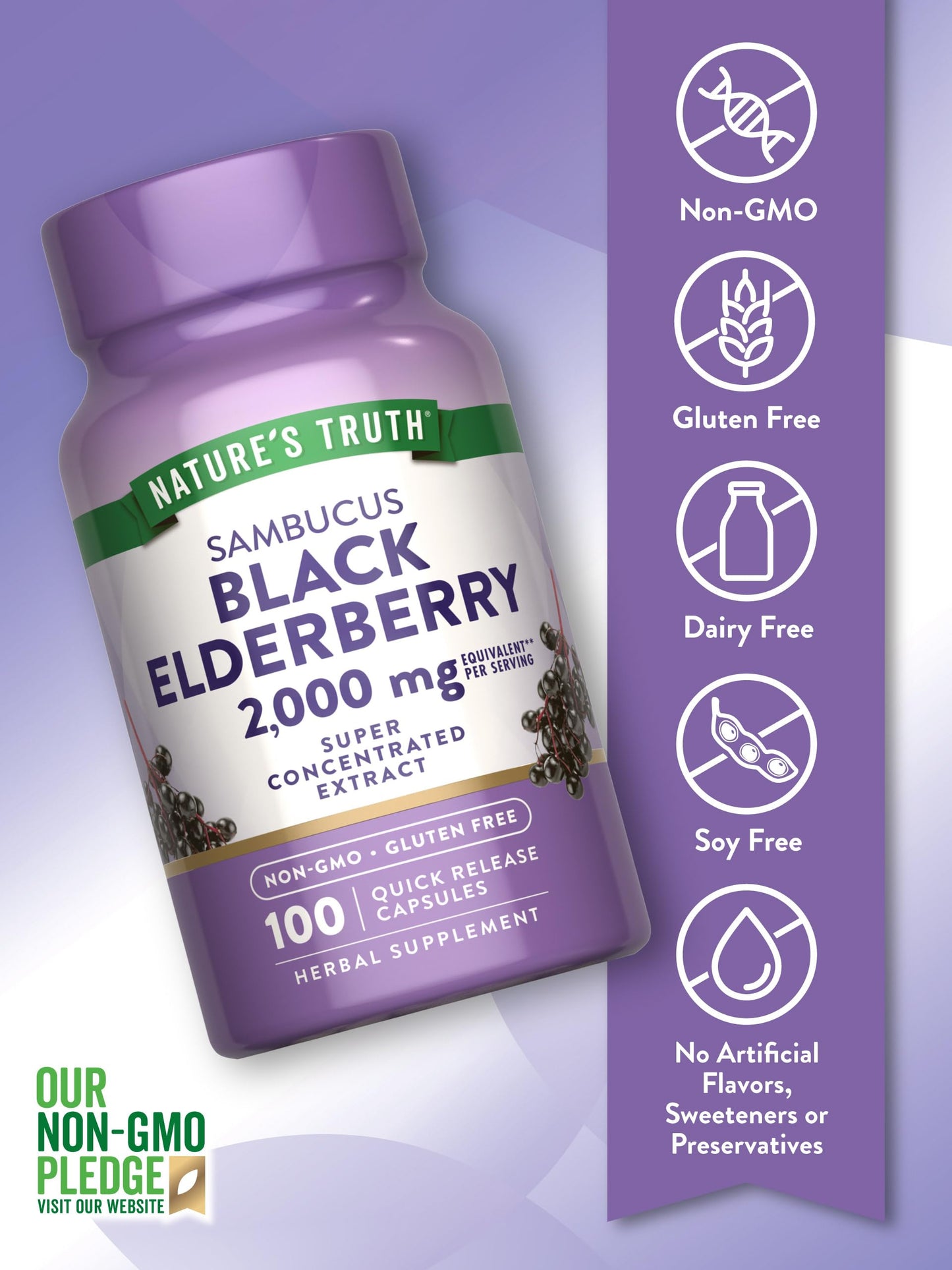 Nature's Truth Black Elderberry Capsules – 100 Count | Non-GMO & Gluten Free